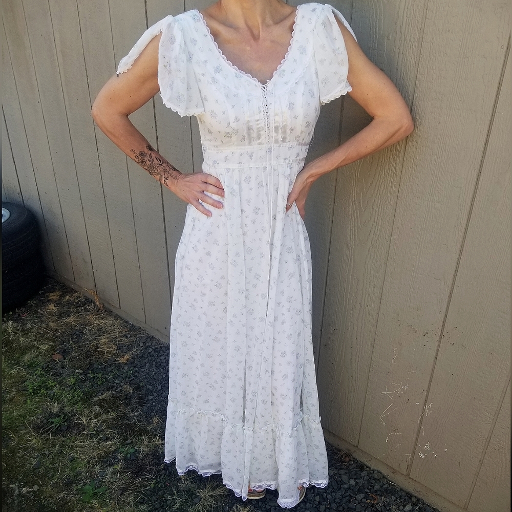 Gunne Sax By Jessica San Francisco Vintage 0/2 XS White/Purple Floral Lace Dress - Picture 4 of 17